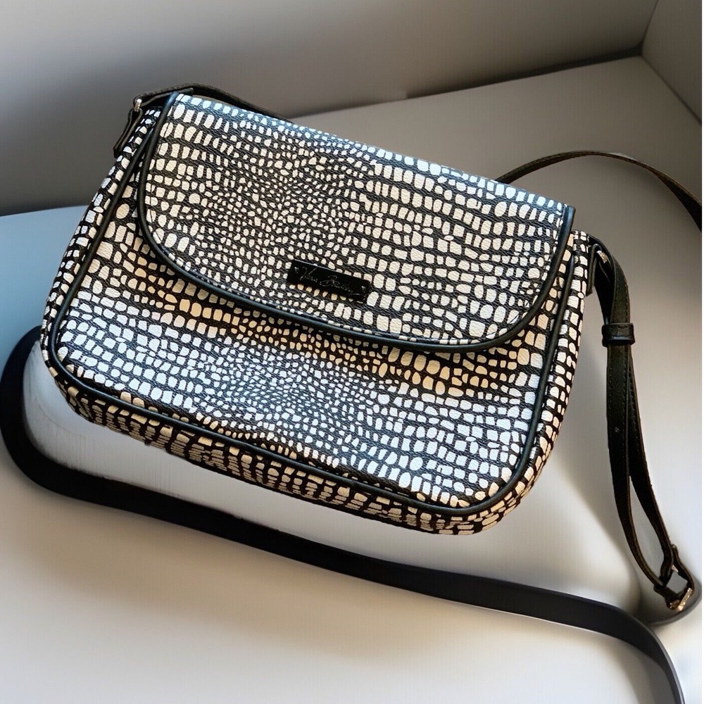 Vera Bradley Flap Crossbody Midnight Snakeskin Black White Faux Leather‎ NEW